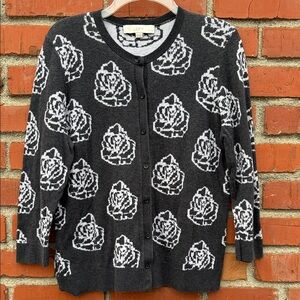 LOFT Black and White Floral Cardigan